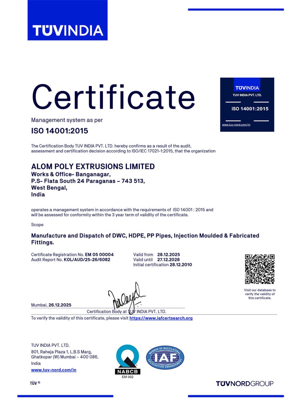 DWC Pipe Quality Testing & Certifications (ISO 9001 / 14001 / 45001 ...